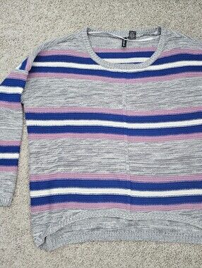 Free For All Womens Large Gray Striped Knit Sweater